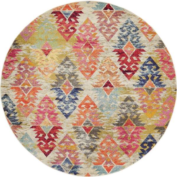 StyleWell Sedona Desert Ivory/Multi-Color 8 ft. x 8 ft. Round Global Rug