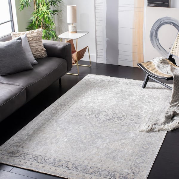 Dream 3 ft. x 4 ft. Gray/Ivory Border Distressed Area Rug