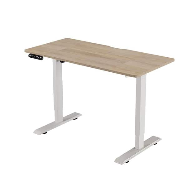 Lioba 55.1 in. Oak Electric Adjustable Height Standing Desk with Wood Tabletop, Metal Legs, Double Beam