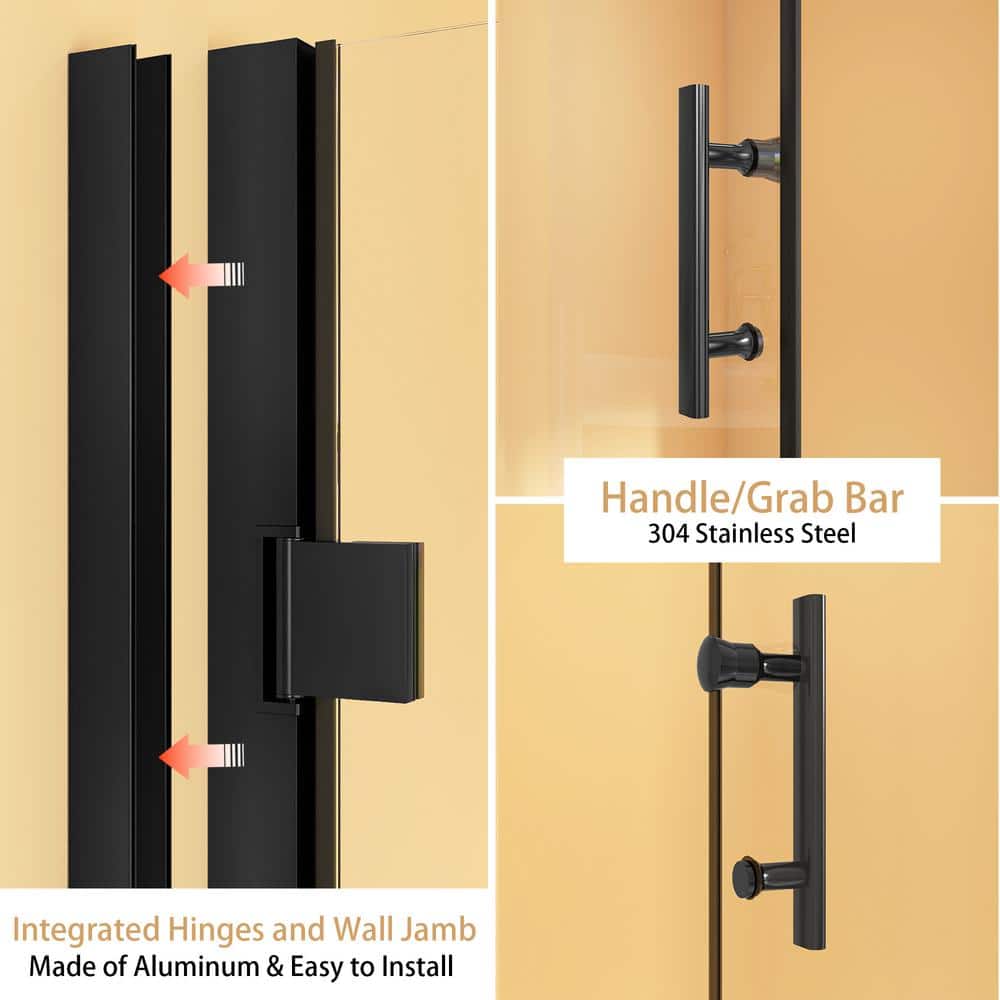 Matte Black Frameless Pivot Shower Door with Clear Tempered Glass