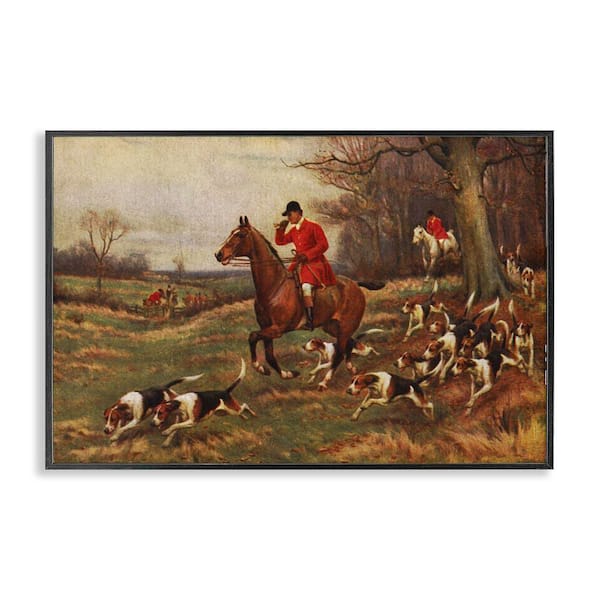 Vintage Hunting Party Dogs by Tina Higgins Designs, Inc. Black Framed People Giclee Art Print 20 in. x 30 in.
