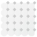 Octagon and Dot Matte White with Gray Dot 12 in. x 12 in. Glazed Ceramic Mosaic Tile (1 sq. ft./each)