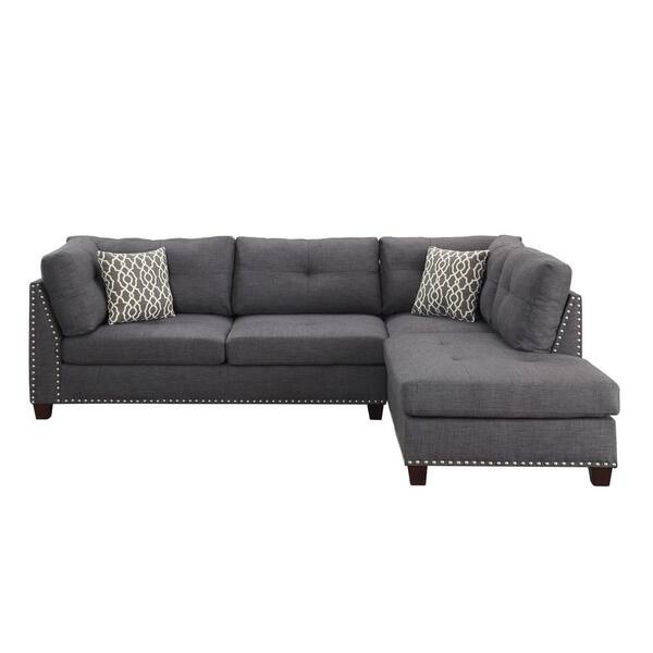 Acme Furniture Laurissa 73 in. Square Arm 2-Piece Linen L-Shaped Sectional Sofa in Gray