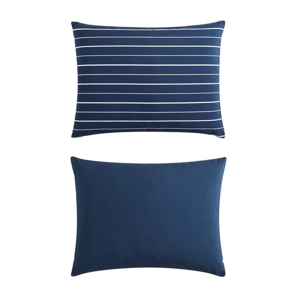 Navy Blue Reversible Twin Duvet Cover Set with Sham