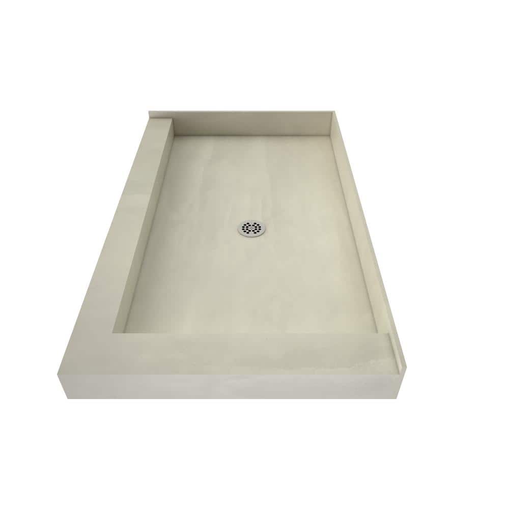 Beige PVC Double Curb Shower Pan with Center Drain, 48" x 36"