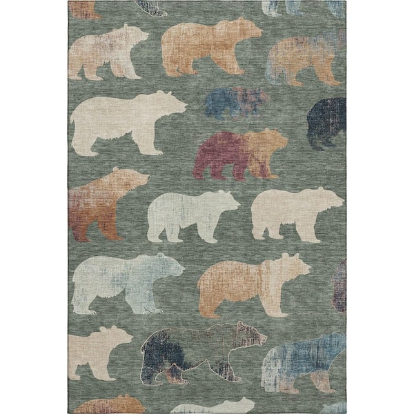 Mayfield Premium Machine Washable Abstract AMF2338 Green 10 ft. x 14 ft. Area Rug