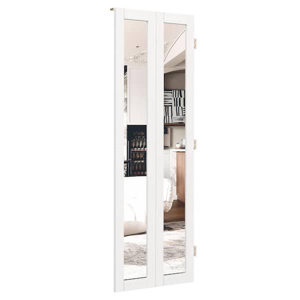 30 in. x 80 in. Full Lite White Mirrored Glass Solid Core, MDF, PVC Covering Compack 180-Bi-Fold Door with Hardware Kits
