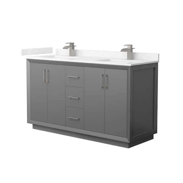 Wyndham Collection Strada 60 in. W x 22 in. D x 35 in. H Double Bath Vanity in Dark Gray with Carrara Cultured Marble Top