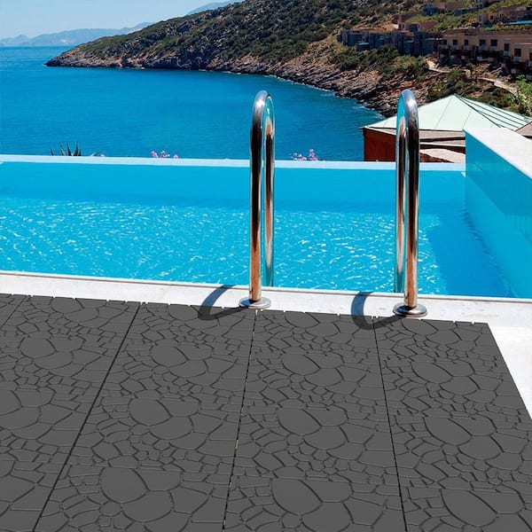 Afoxsos 1 ft. x 1 ft. Dark Gray Stone Texture DIY Module