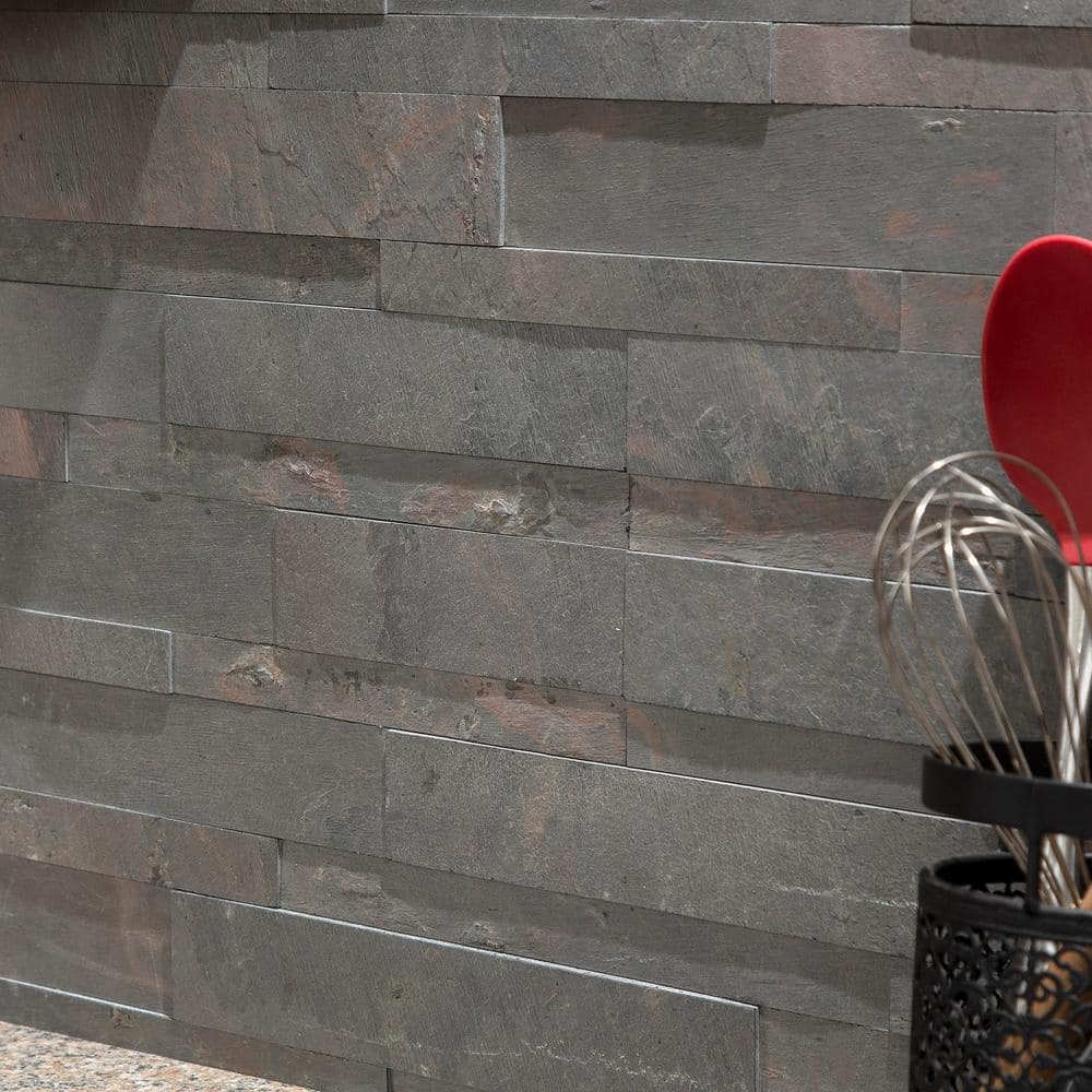 Kilnstone Gray Peel and Stick Real Stone Wall Tile