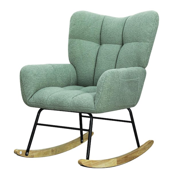 Runesay 27.1 in. W Black Metal Outdoor Rocking Chair with Light Green Cushions