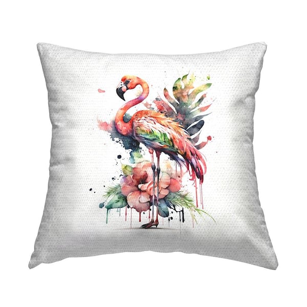 Tropical Hibiscus and Flamingo Pink Square Outdoor Throw Pillow