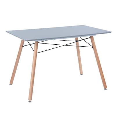 Gray Rectangular Dining Table Accent Table with Steel Tube Frame and Beech Wood Legs