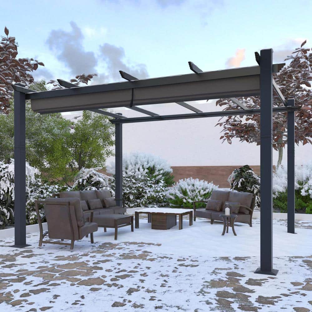 Gray Aluminum 12' x 16' Pergola with Retractable Canopy