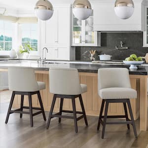 Zoi 26 in. Wood 360 Free Swivel Upholstered Bar Stool with Back, Performance Fabric in Oyster Gray. (Set of 3)