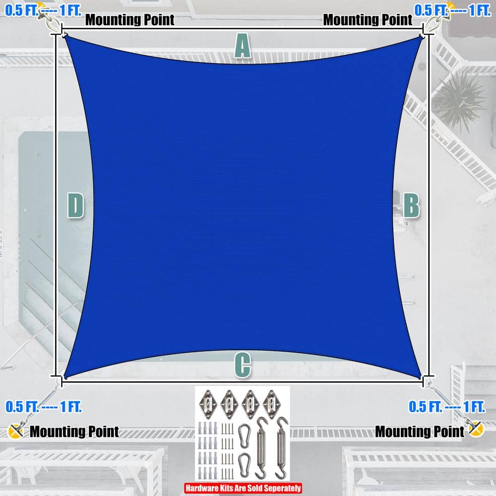 8' x 12' Blue HDPE Rectangle Sun Shade Sail Canopy