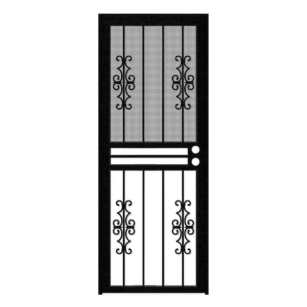 Unique Home Designs 32 in. x 80 in. Watchman Duo Black Recessed Mount All Season Security Door with Insect Screen and Glass Inserts
