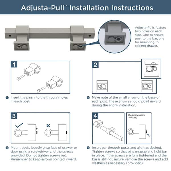 Brainerd Industrial Bar Adjusta-Pull 1-3/8-in to 4-in (35 Mm To 102 mm) Center to Center Satin Nickel (Matte) Adjustable Dual Mount Rectangular Bar Drawer Pull