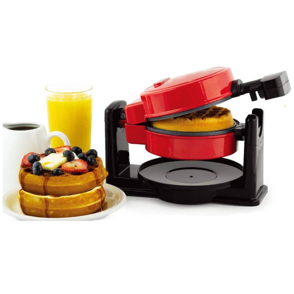 Red Non-Stick Rotating Belgian Style Waffle Maker