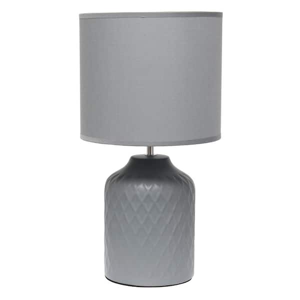 17.25 in. Touch of Chevron Ceramic Table Lamp with Matching Drum Shade for Living Room, Bedroom, Office, Gray