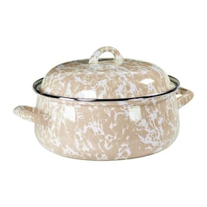 Taupe Swirl Enamelware 4 qt. Round Porcelain-Coated Steel Dutch Oven with Lid