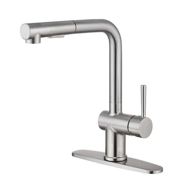 Mondawe Single-Handle High Arc Pull Down Sprayer Kitchen Faucet Deck Mount Kitchen Faucet in Brushed Nickel