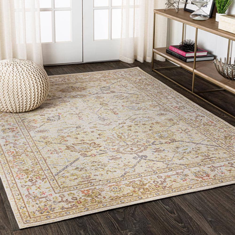 Modern Persian Ivory Floral 8' x 10' Easy-Care Synthetic Rug