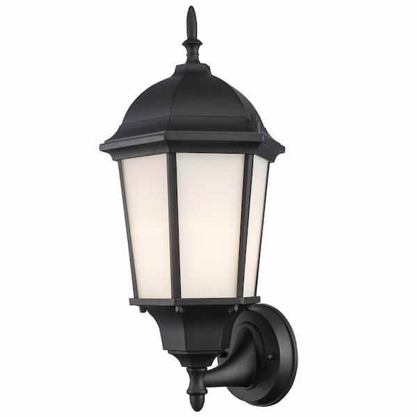 Bel Air Lighting San Rafael 16.5 in. 1-Light Black Outdoor Hardwired Wall Coach Sconce with No Bulbs Included and Frosted Glass