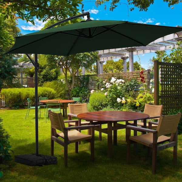 Ainfox 10 ft. Steel Cantilever Patio Umbrella in Green Offset Outdoor with  Base Stand Rotate and Tilt 75XBWDSGN