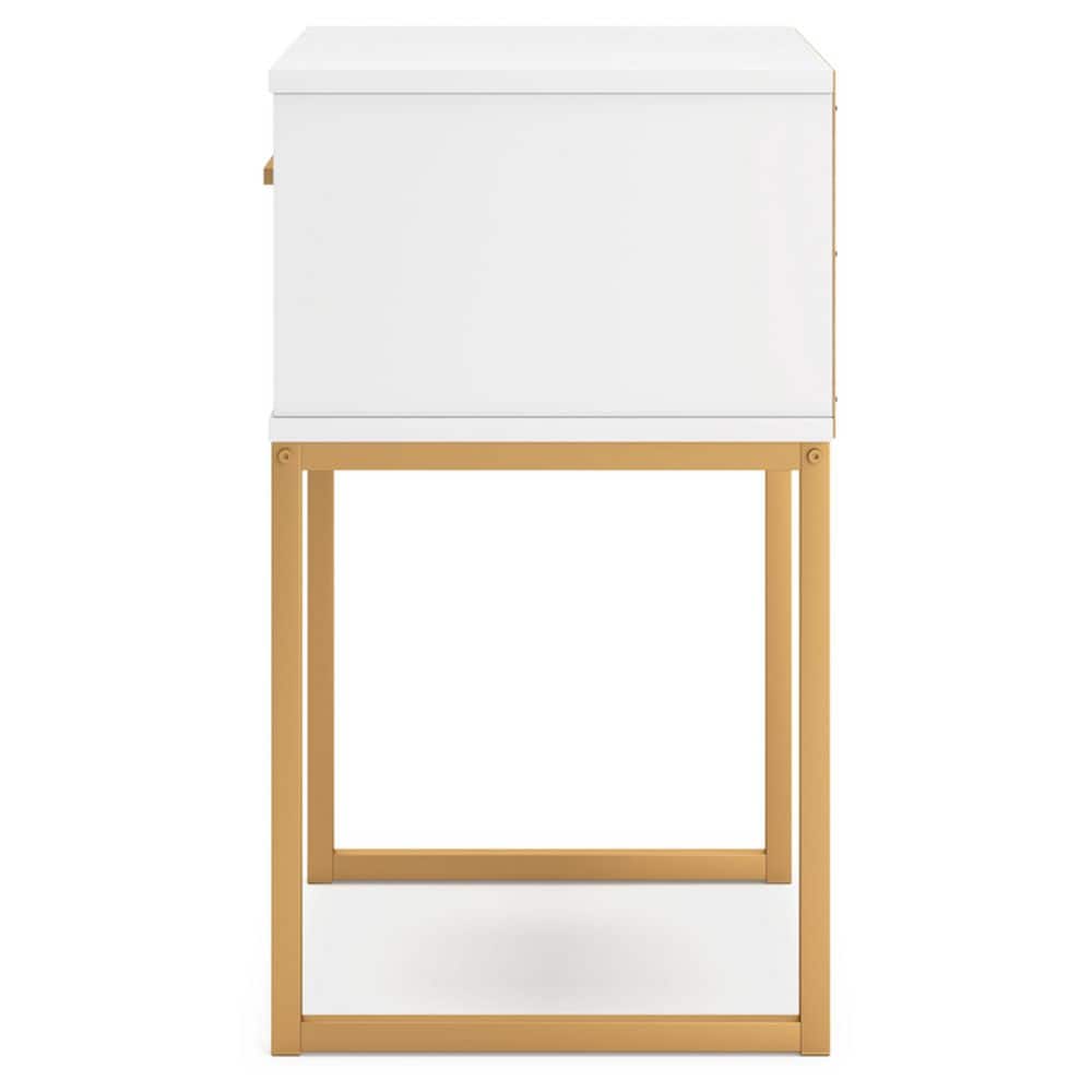 White and Gold 1-Drawer Nightstand with Metal Legs