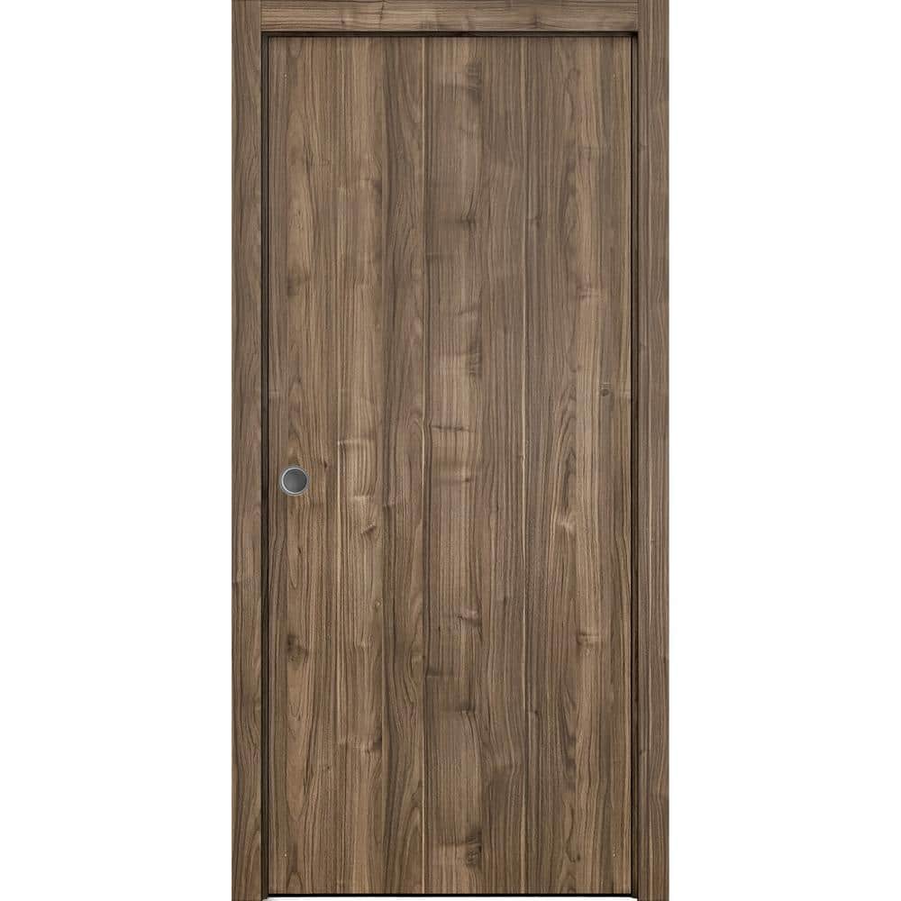 Rustic Walnut Solid Wood Sliding Pocket Door 18 x 80 Inches