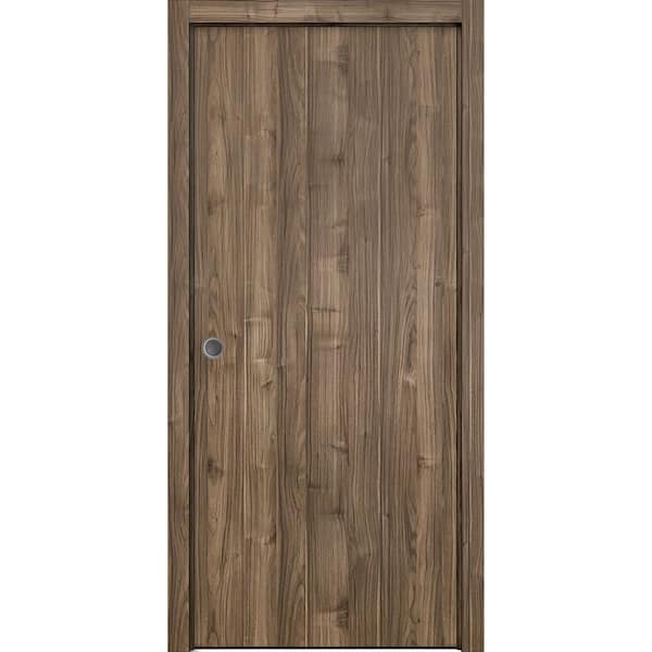 Sartodoors 28 in. x 80 in. 1 Panel Walnut Finished Solid Wood with Honeycomb Sliding Door with Hardware