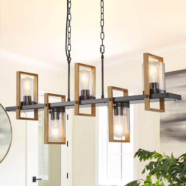 Magic Home Retro 5-light Wood Frame Farmhouse Metal