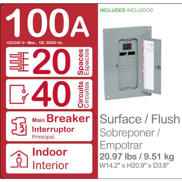 Homeline 100 Amp 20-Space 40-Circuit Indoor Main Breaker Plug-On Neutral Load Center with Cover