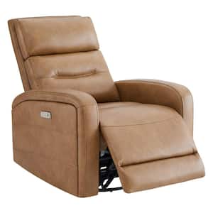 Eulalia Camel Brown Leather Power Swivel Rocker Recliner with USB Port for Living Room