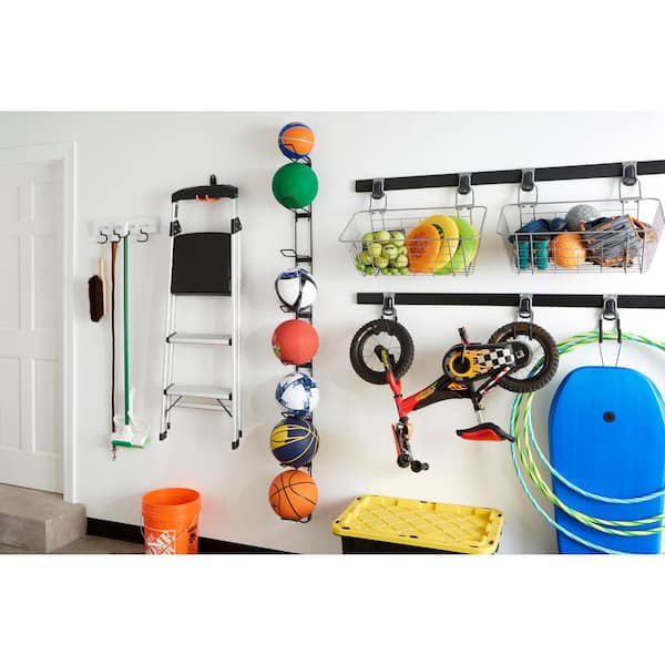Matte Black Steel 8-Shelf Wall-Mounted Sports Ball Rack Storage with Mounting Hardware