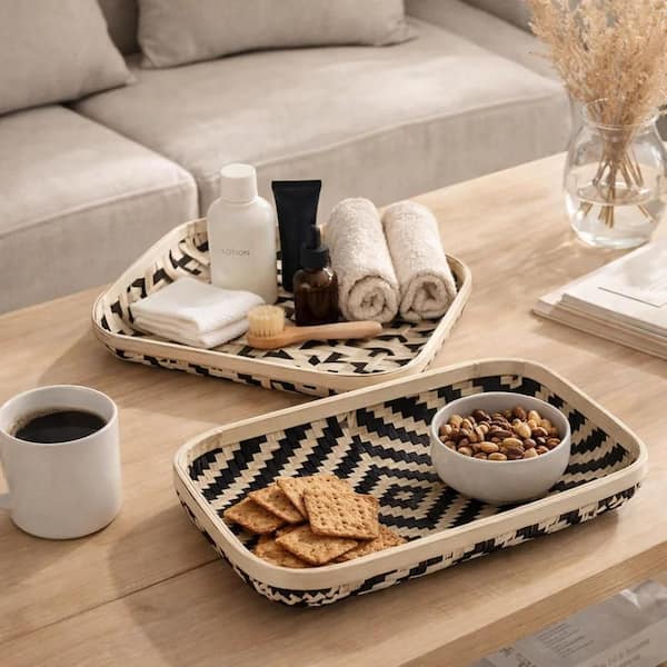 A & B Home Woodruff 3-Tier Round Serving Weathered Natural Tray