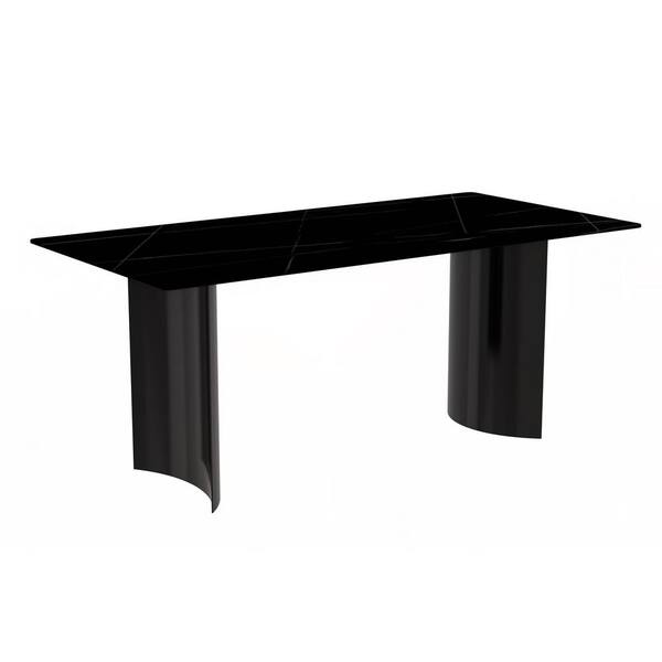 Leisuremod Zara Modern Black/Gold Sintered Stone 71 in. Tabletop 4 Legs Dining Table Seats 8