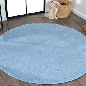 Haze Solid Low-Pile Classic Blue 5 ft. Round Area Rug