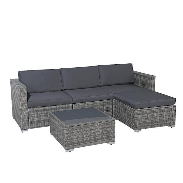 Freestyle 5-Piece Wicker Outdoor Conversation Patio Sectional Sofa Set with Dark Grey Cushions
