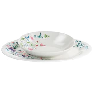 Butterfly Floral 14 in. White Fine Ceramic Oval Platter and Serving Bowl (Set of 2)
