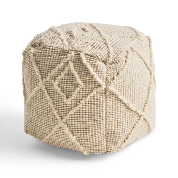 Noble House Merton Ivory Cube Ottoman Pouf 68172 - The Home Depot