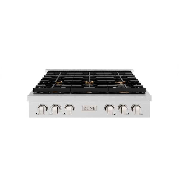 Paramount 36 in. 6-Burner Porcelain Cooktop with Brass Burners in Fingerprint Resistant Stainless Steel