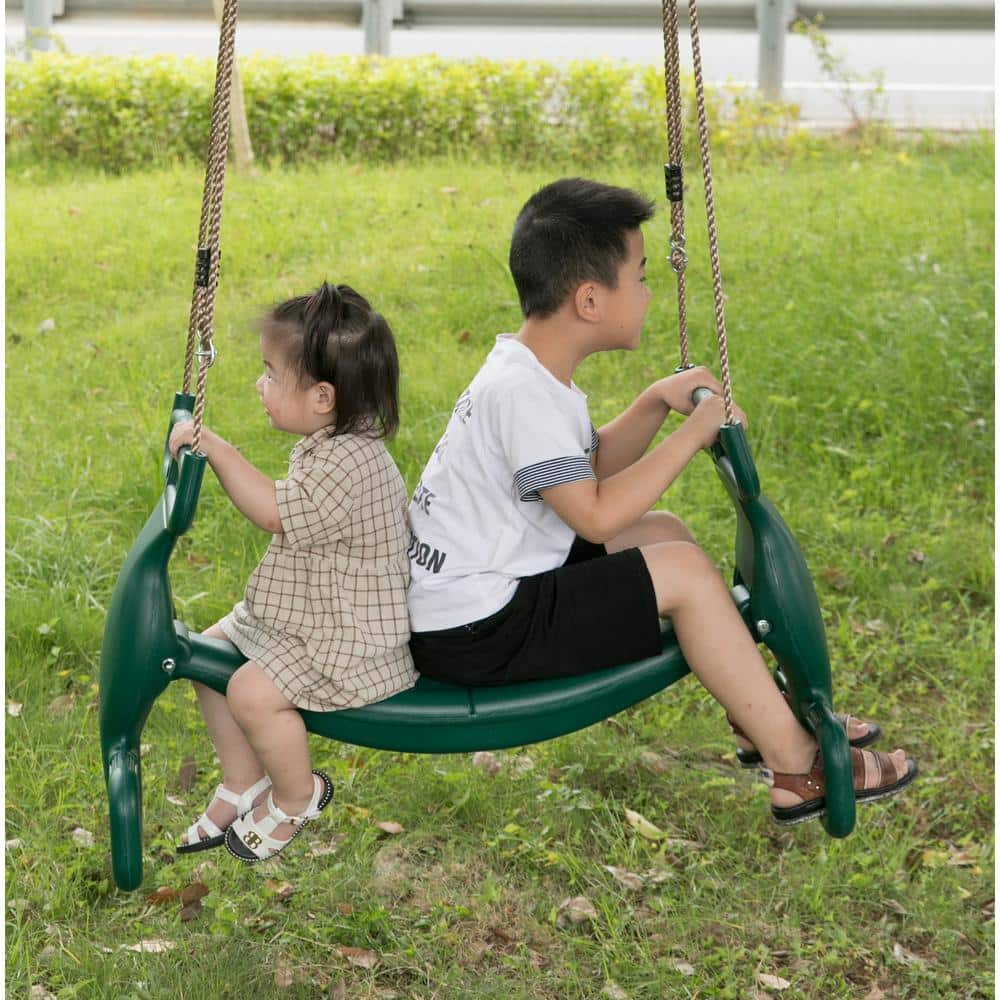 Green Plastic Dual Glider Swing with Handlebar and Footrest