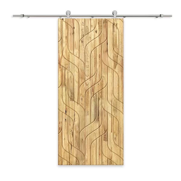 CALHOME 30 in. x 96 in. Weather Oak Stained Pine Wood Modern Interior Sliding Barn Door with Hardware Kit