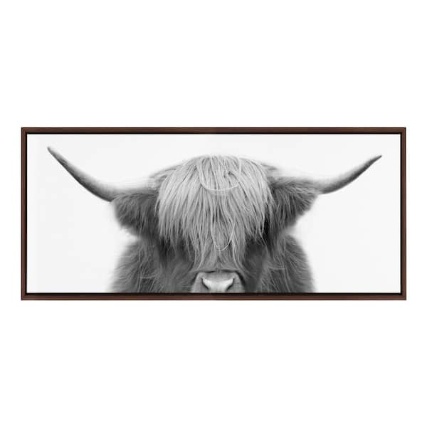 Sylvie Hey Dude Highland Cow by The Creative Bunch Studio Framed Art Print 18 in. x 40 in.