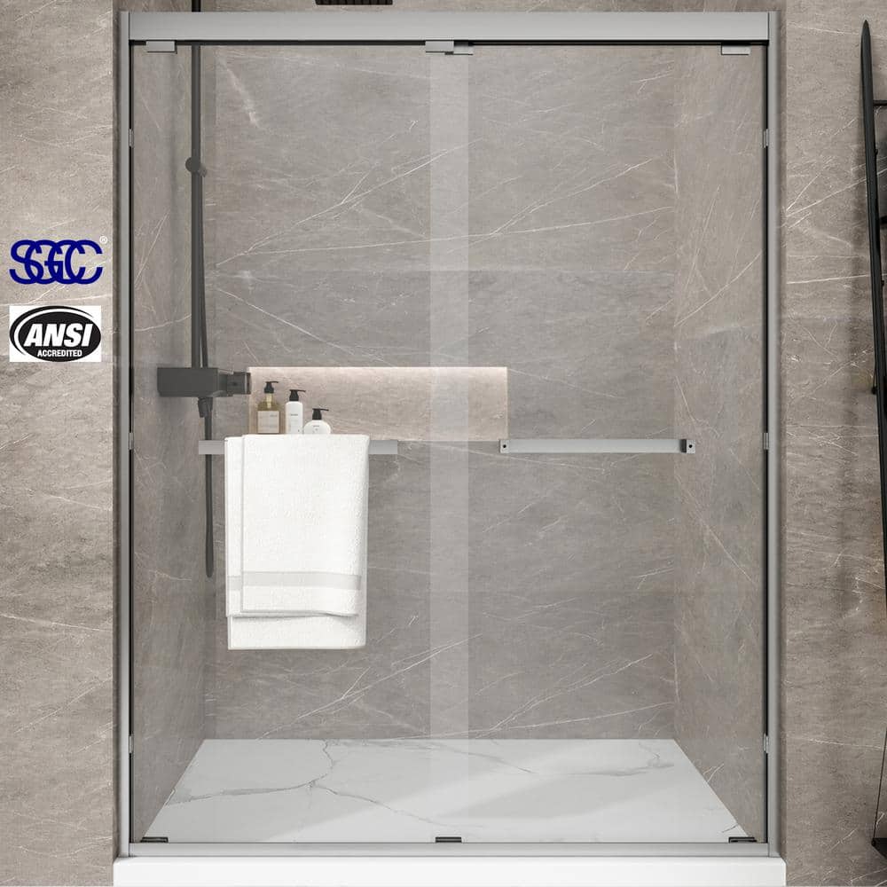 56 to 60 in. W x 76 in. H Sliding Semi Framed Shower Door in Brushed Nickel with Clear Glass price history on PriceWatchPro