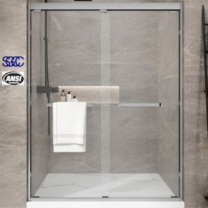 56 to 60 in. W x 76 in. H Sliding Semi Framed Shower Door in Brushed Nickel with Clear Glass