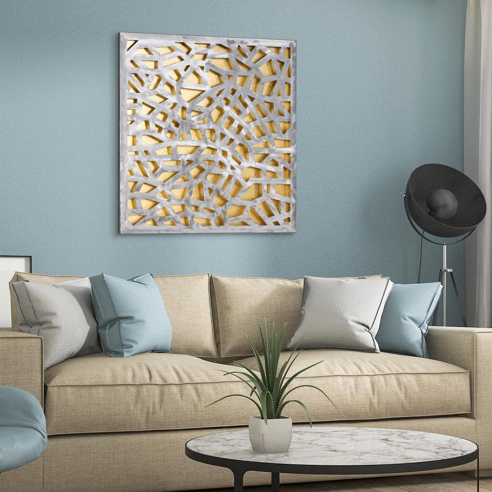 Gold Enigma 32" Polished Steel and Gold Leaf Wall Sculpture