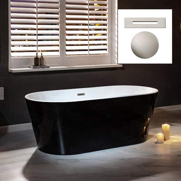WOODBRIDGE Greenfield 67 in. Acrylic FlatBottom Double Ended Bathtub with Brushed Nickel Overflow and Drain Included in Black